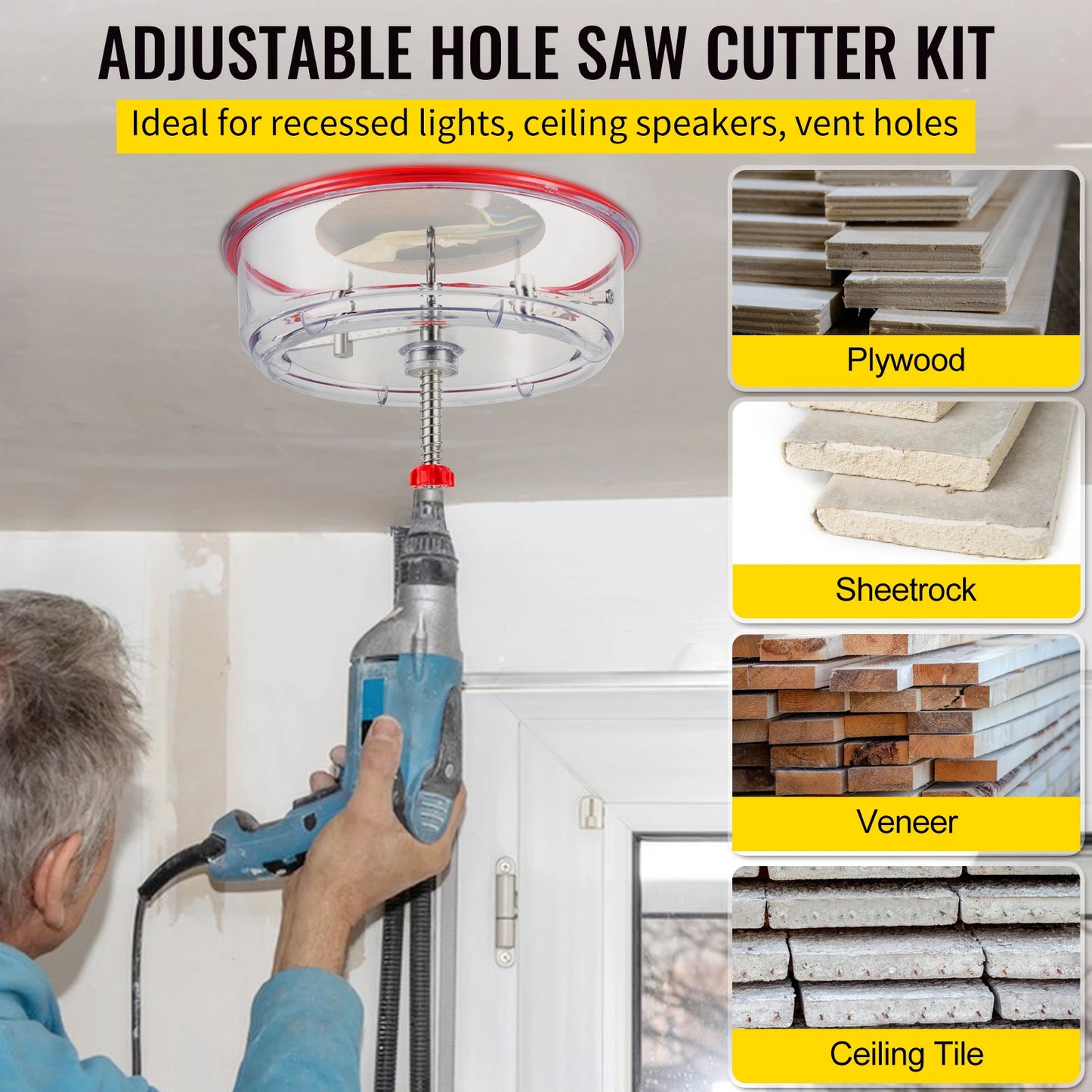 SucceBuy 40-200mm 40-300mm Adjustable Steel Hole Saw Cutter Kit w/ Shield Hole Cutter Drill Bit DIY Tool Sheetrock Veneer Slate