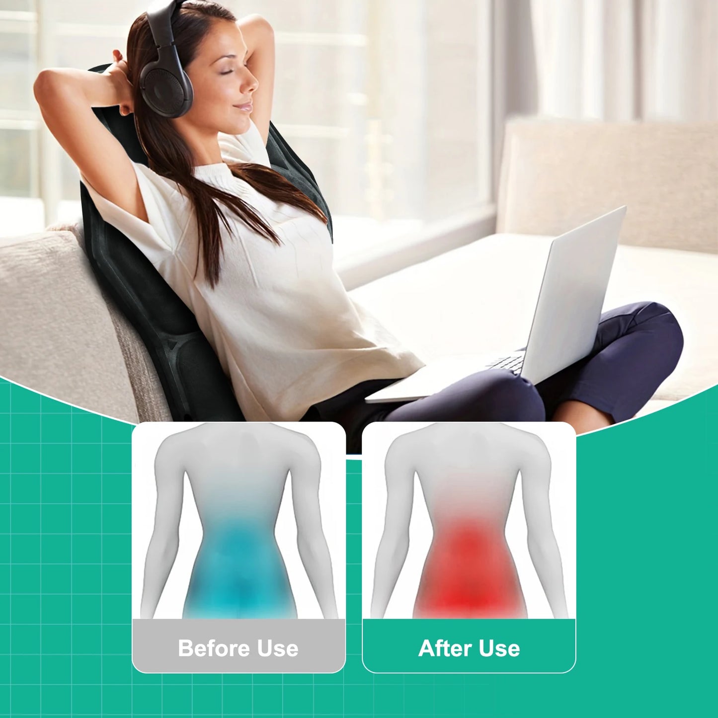 Massage Seat Cushion With Heating, Full Body Vibration Back Massage Chair Cushion For Men & Women, Use at Home Office Car, Gifts