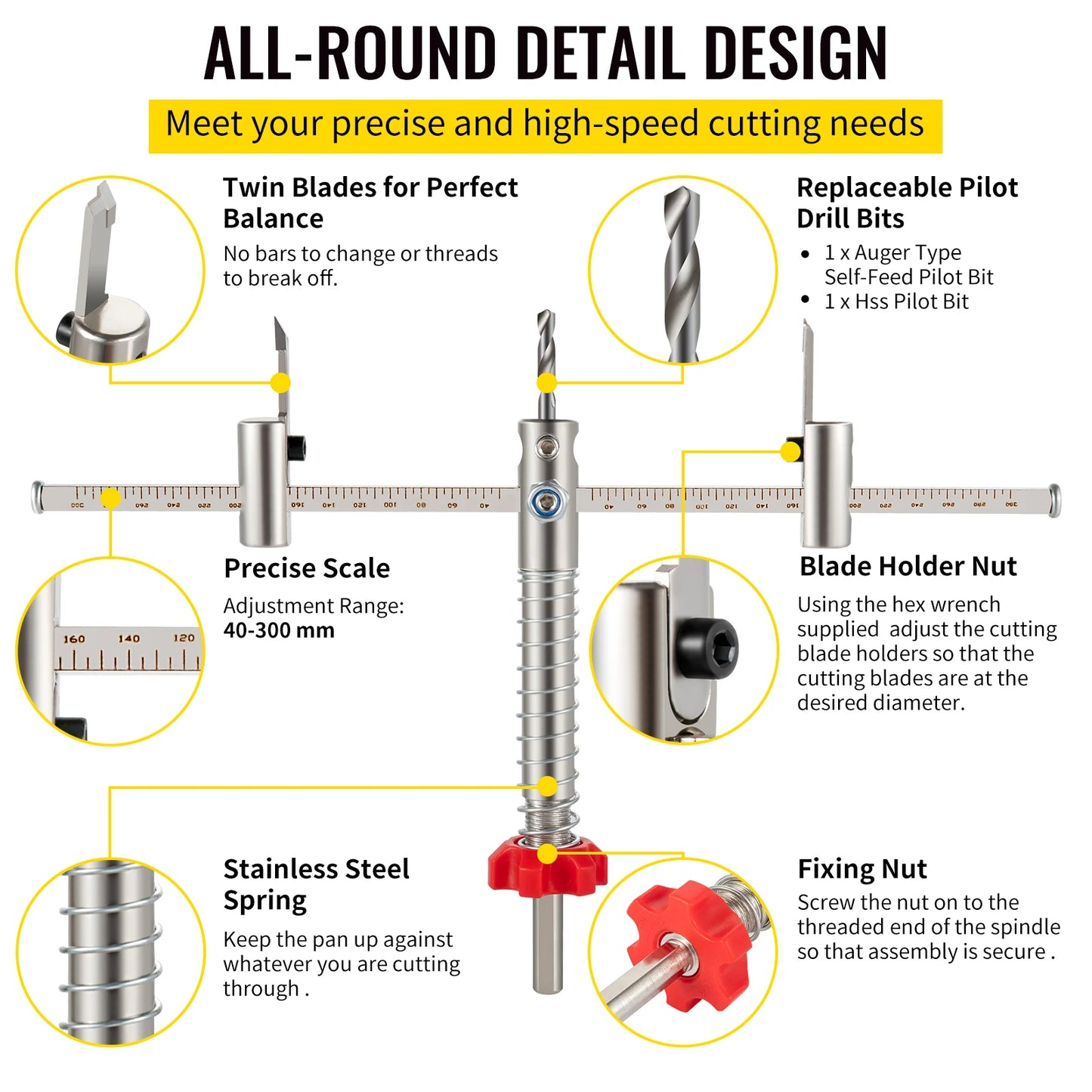 SucceBuy 40-200mm 40-300mm Adjustable Steel Hole Saw Cutter Kit w/ Shield Hole Cutter Drill Bit DIY Tool Sheetrock Veneer Slate
