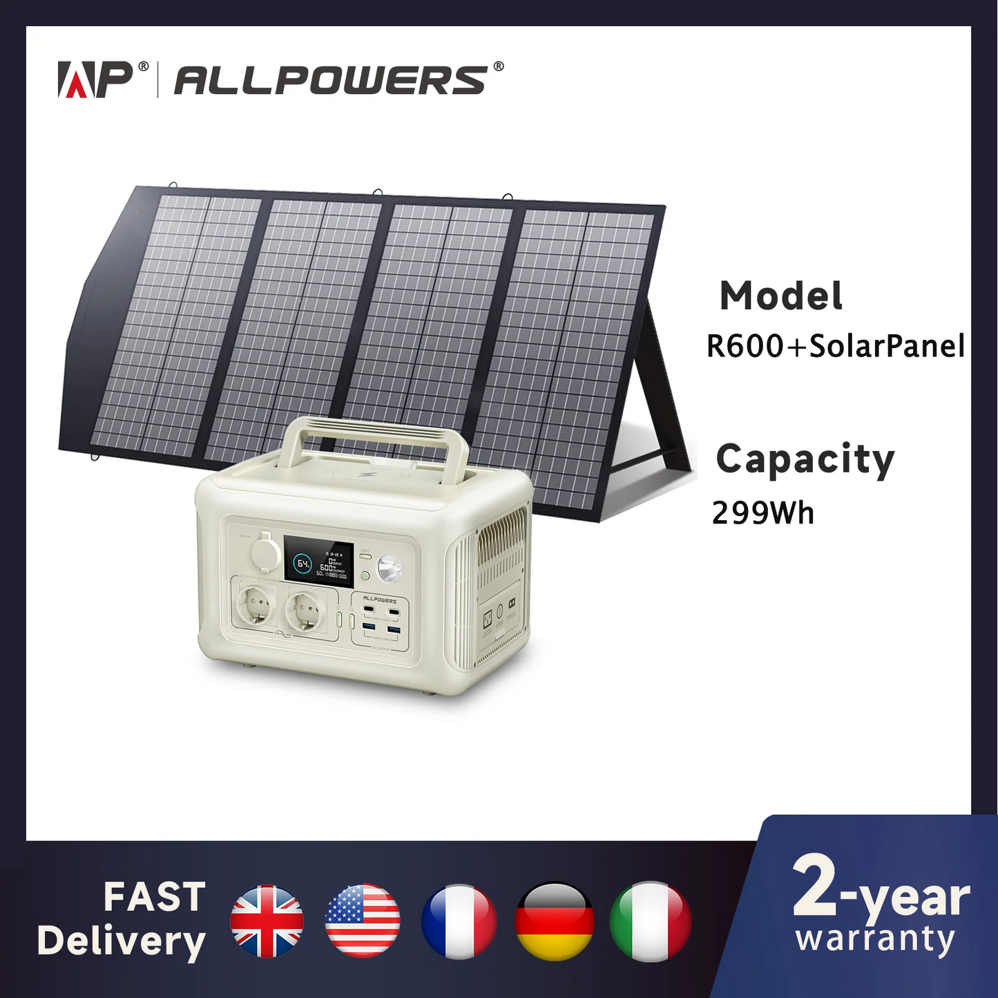 Allpowers R600 Portable Power Station with Solar Panel Option Pure Sine Wave 299Wh Outdoor Solar Generator Camping UPS