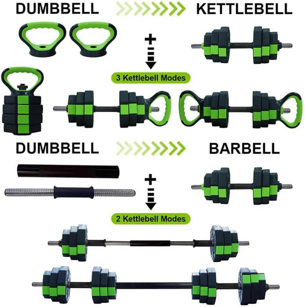 4 in 1 Adjustable Dumbbell Set 44lbs Weight with Iron Handle Kettlebell Barbell Push Up Stand for Home Gym