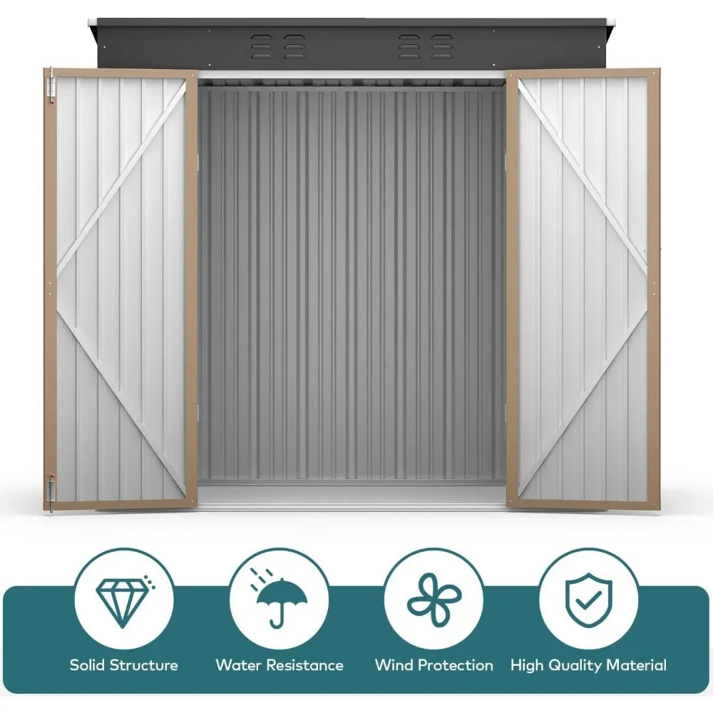 6 Foot by 4 Foot Outdoor Storage Shed with Double Lockable Doors Waterproof Metal Garden Shed