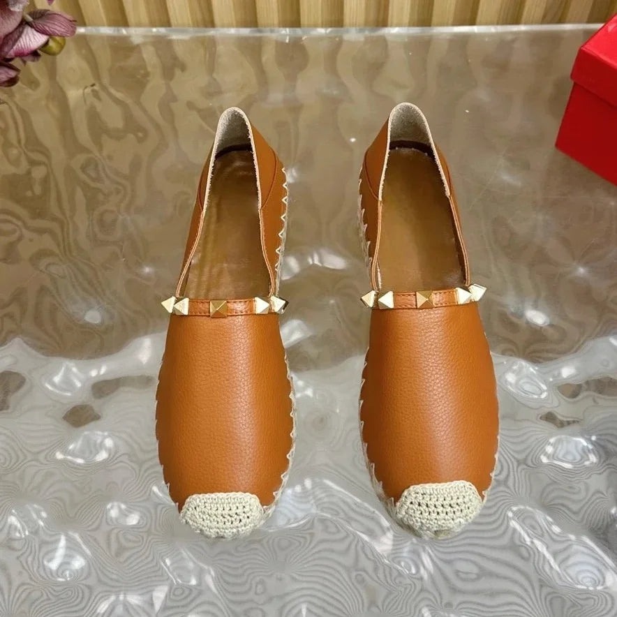 Retro Genuine Leather Round-Toe High Heel Shallow Woman Pumps Mules Shoes Female Mary Janes Slip-Ons Loafers Zapatos De Mujer