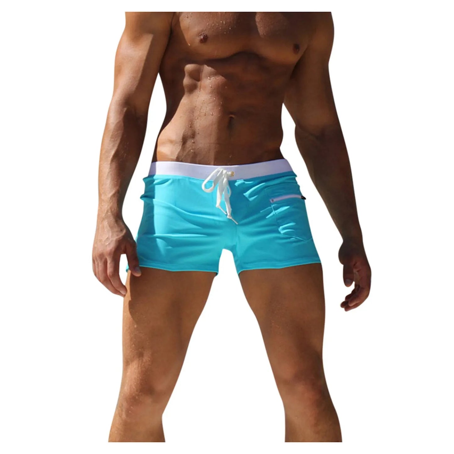 Men's Swim Trunks Fashion Swimsuit with Pocket Zipper Design Beach Boxer Shorts Summer Vacation Board Shorts