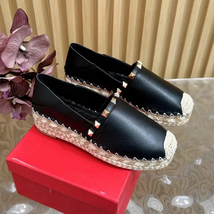 Retro Genuine Leather Round-Toe High Heel Shallow Woman Pumps Mules Shoes Female Mary Janes Slip-Ons Loafers Zapatos De Mujer