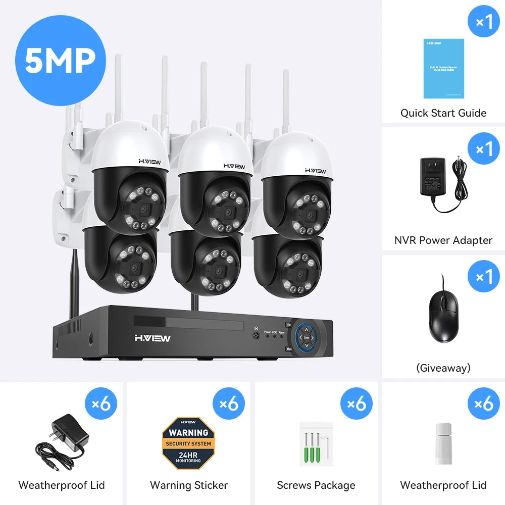 H.View 8CH 5MP Wireless WiFi Camera Security System CCTV Video Surveillance Kit NVR Indoor Outdoor Two Way Audio Xmeye