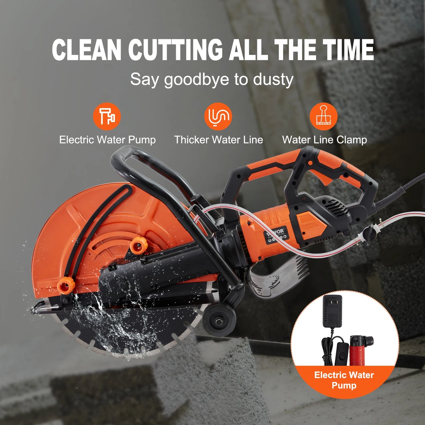 SucceBuy Electric Concrete Saw 15A Motor Circular Saw Cutter with Max. 6in Adjustable Cutting Depth Wet Disk Saw Cutter Brick