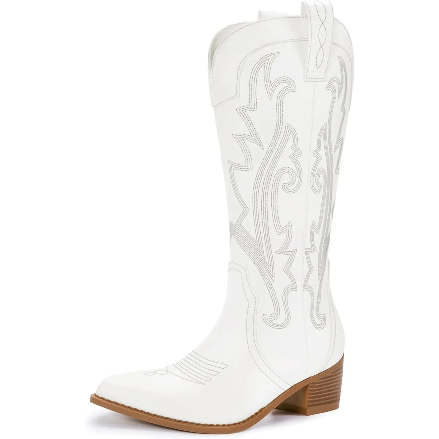 Women's Cowboy Boots Western Cowgirl Boots Fashion Embroidered Pointed Toe Chunky Heel Mid Calf Boots