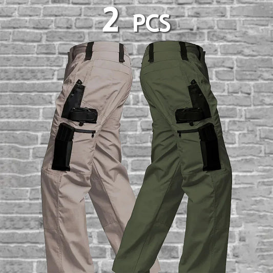 2 Pcs Multi Pockets Cargo Trousers Men's Casual Tactical Pants Wear-resisting Breathable Trousers Outdoor Hiking Pants
