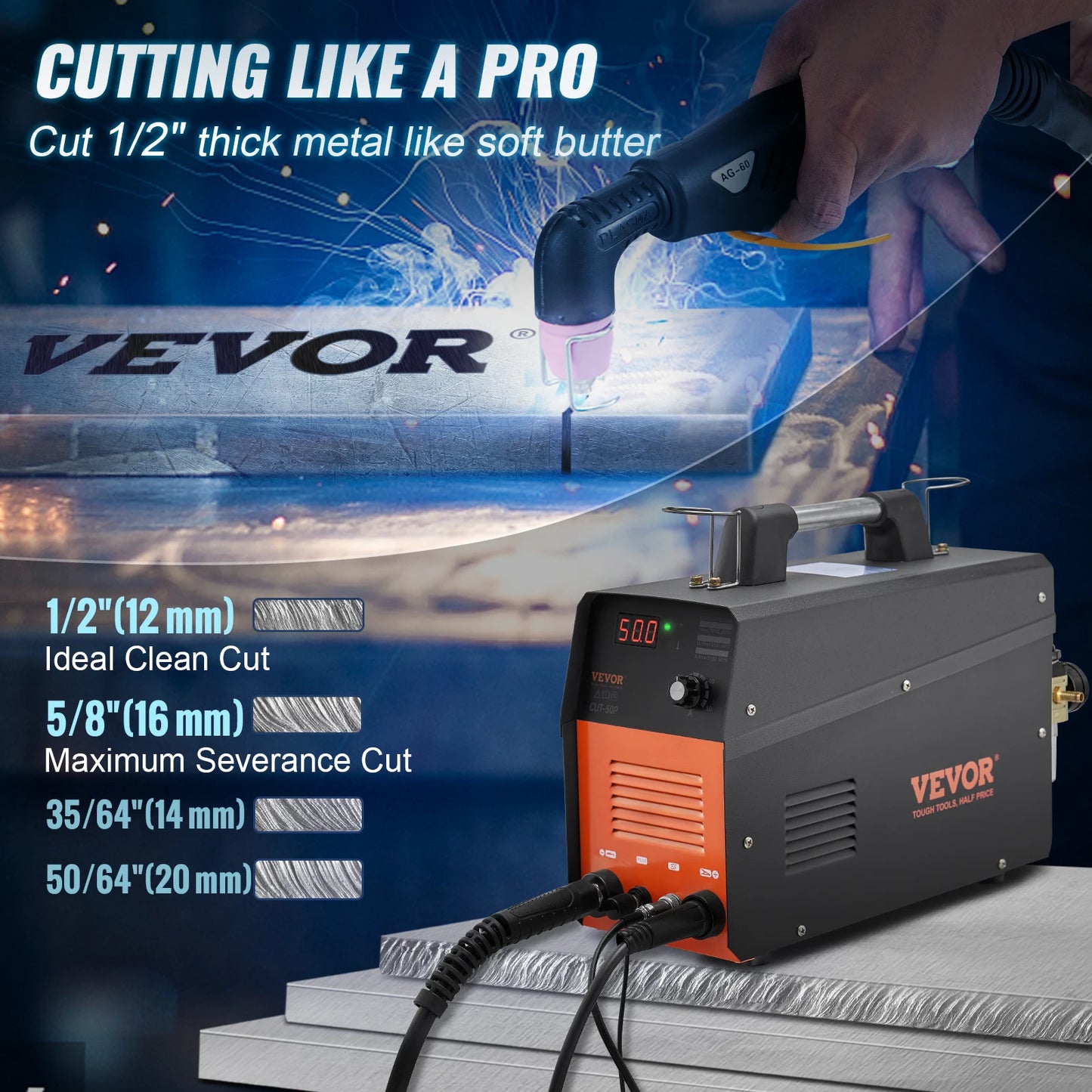 SucceBuy Plasma Cutter 50Amp Non-Touch Pilot Arc Air Cutting Machine 110V Dual Voltage AC IGBT for Cut Copper Stainless Steel