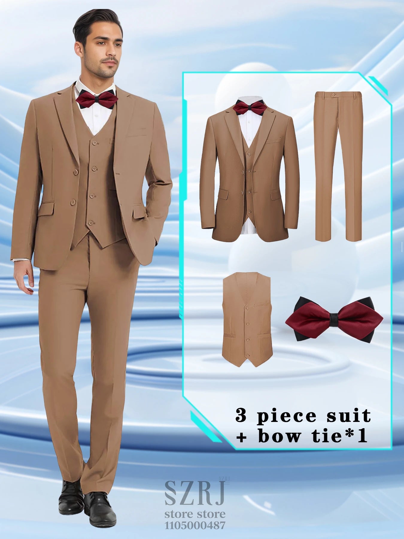 4pcs Men's Formal Suit Set: Tuxedo Vest, Pants, Bowtie, Solid Lapel Collar - Classic Elegant for Business/Party/Interview
