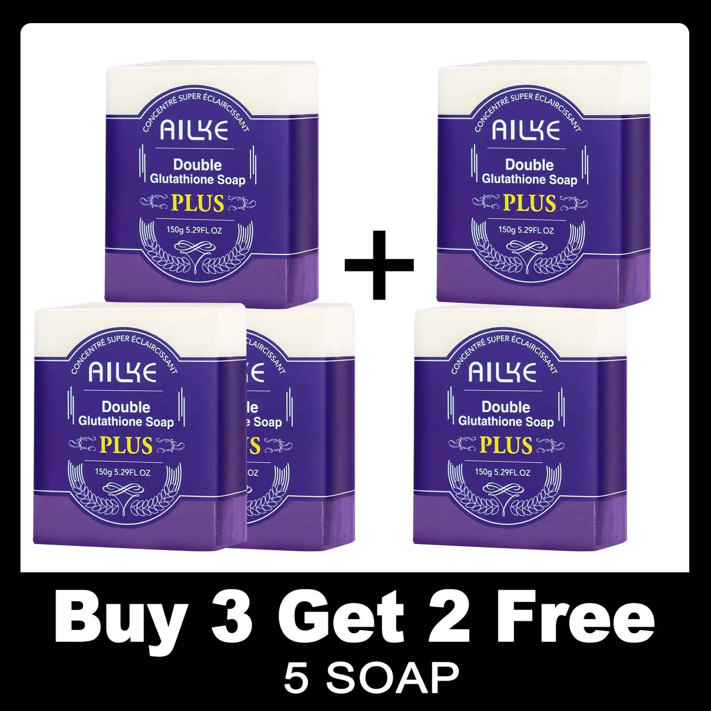 AILKE Double Glutathione PLUS Whitening Soap Bar, Reduce Dark Spots, Deep Clean Skin, Natural Lavender Scented for Face & Body