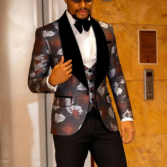 Men's slim fit 3-piece single button tailcoat set for weddings, dances, dinners, street parties (sports jacket+vest+pants)
