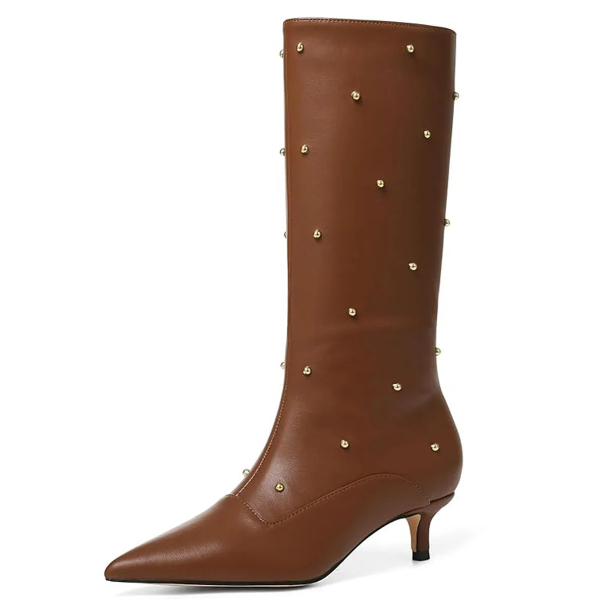 Sexy Rivets Women High Heel Boots Pointed Toe Slip On Mid Calf Shoes Luxury Fashion Design Party Winter Boots For Women