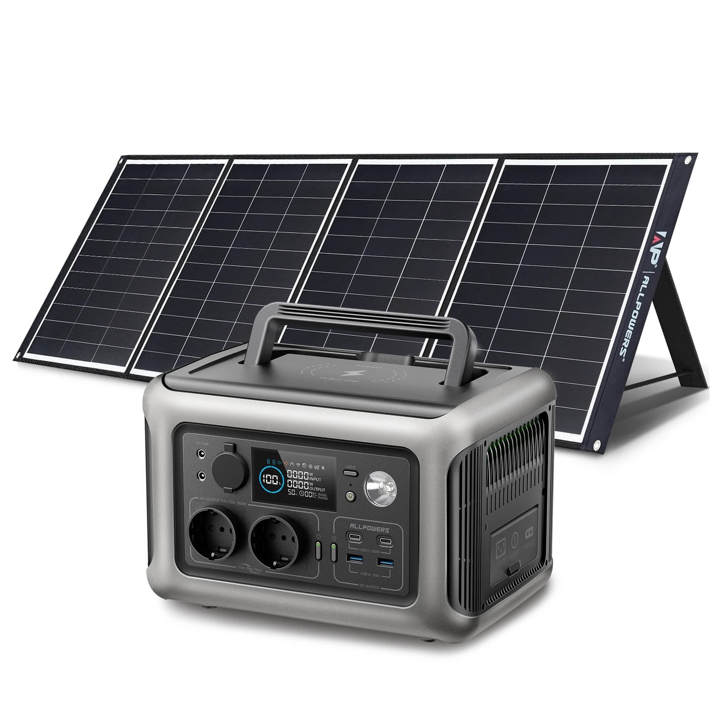 ALLPOWERS 100W 140W 200W Solar Panel Charger with 299Wh LiFePO4 Battery 600W Portable Power Station for Camping and RV