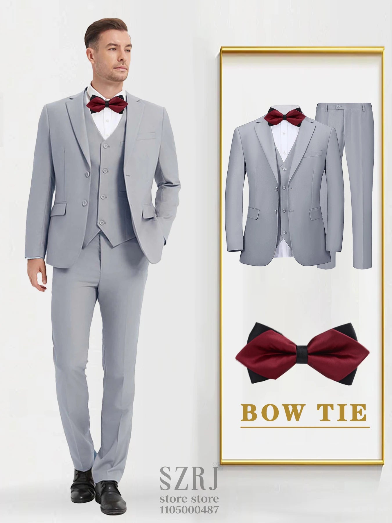 4pcs Men's Formal Suit Set: Tuxedo Vest, Pants, Bowtie, Solid Lapel Collar - Classic Elegant for Business/Party/Interview