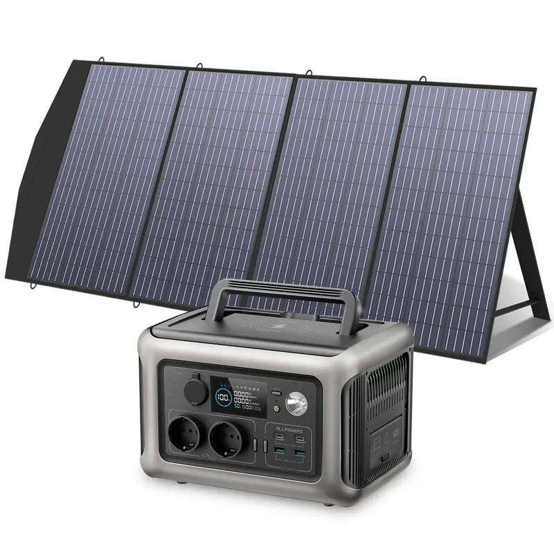 ALLPOWERS 100W 140W 200W Solar Panel Charger with 299Wh LiFePO4 Battery 600W Portable Power Station for Camping and RV