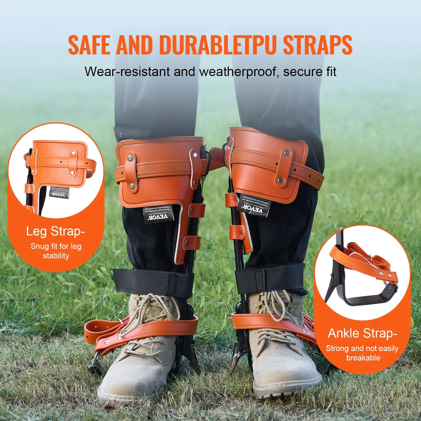 SucceBuy Tree Climbing Spikes Steel Climbing Spurs 350 Pounds Load Capacity with Straps and Spike Protectors