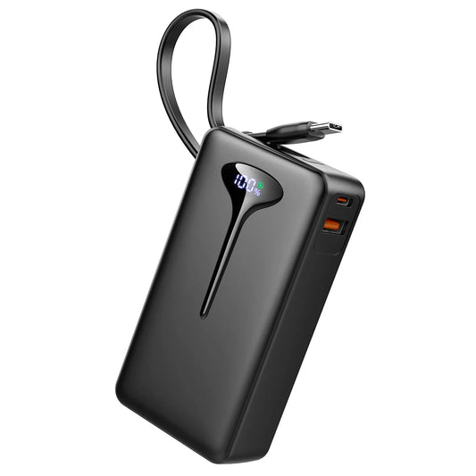 10000mAh Portable Charger Power Bank with 22.5W Fast Charging USB C In and Out Built in Cable Travel Essentials for iPhone and Android
