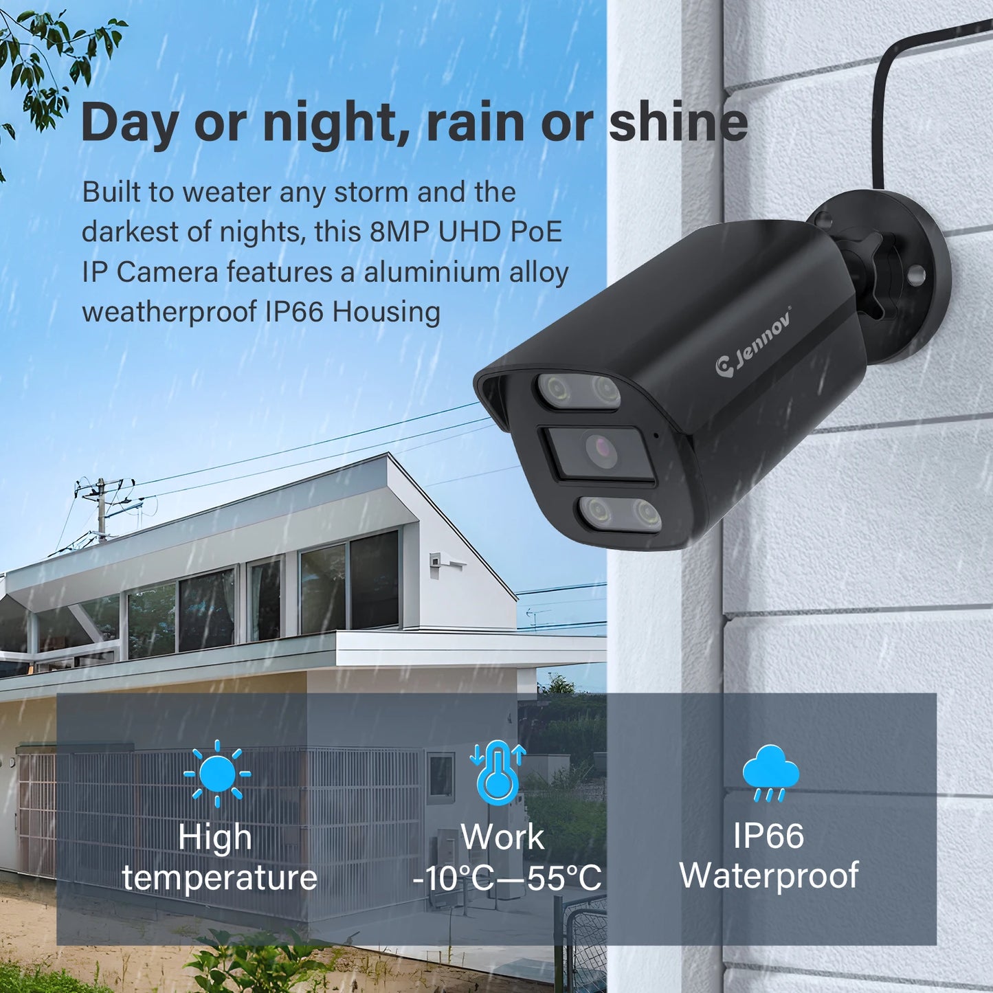 Jennov 4K 8MP POE IP Camera Security Hikvision Compatible Outdoor Two Way Audio Auto Tracking Home Security NVR System IP66