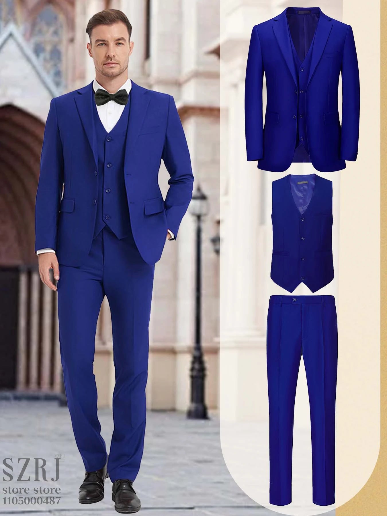 [Two Button Lapel] Men's 3pcs Business Suit | Solid Color | Two Button Lapel Jacket Vest Trouser Set | Wedding Business Tuxedo