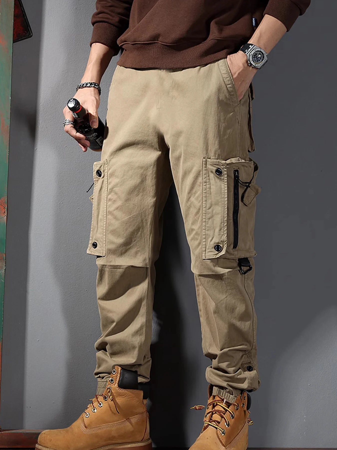 Men Cargo Jogger Pants Autumn Winter Fleece Sweatpants Mens Fleece Overalls Joggers Sweat Pocket Pants Cargo Trousers Streetwear