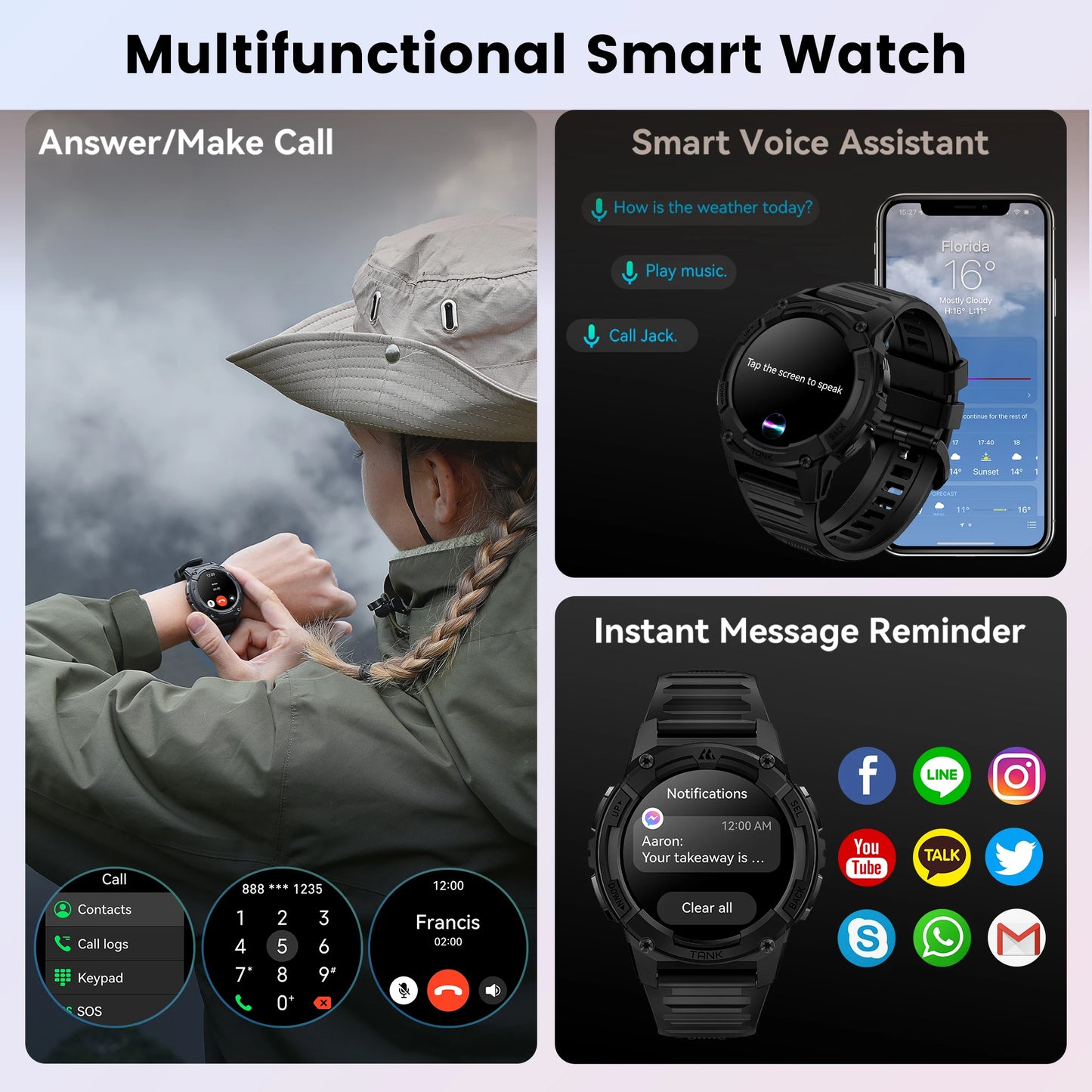 KOSPET Tank S2 GPS Smart Watch For Women with Compass Altimeter Barometer Bluetooth Call AMOLED IP69K Waterproof Women's Smartwatch