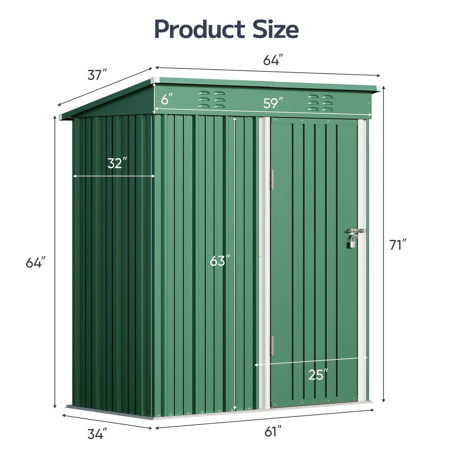 6 Foot by 4 Foot Outdoor Storage Shed with Double Lockable Doors Waterproof Metal Garden Shed