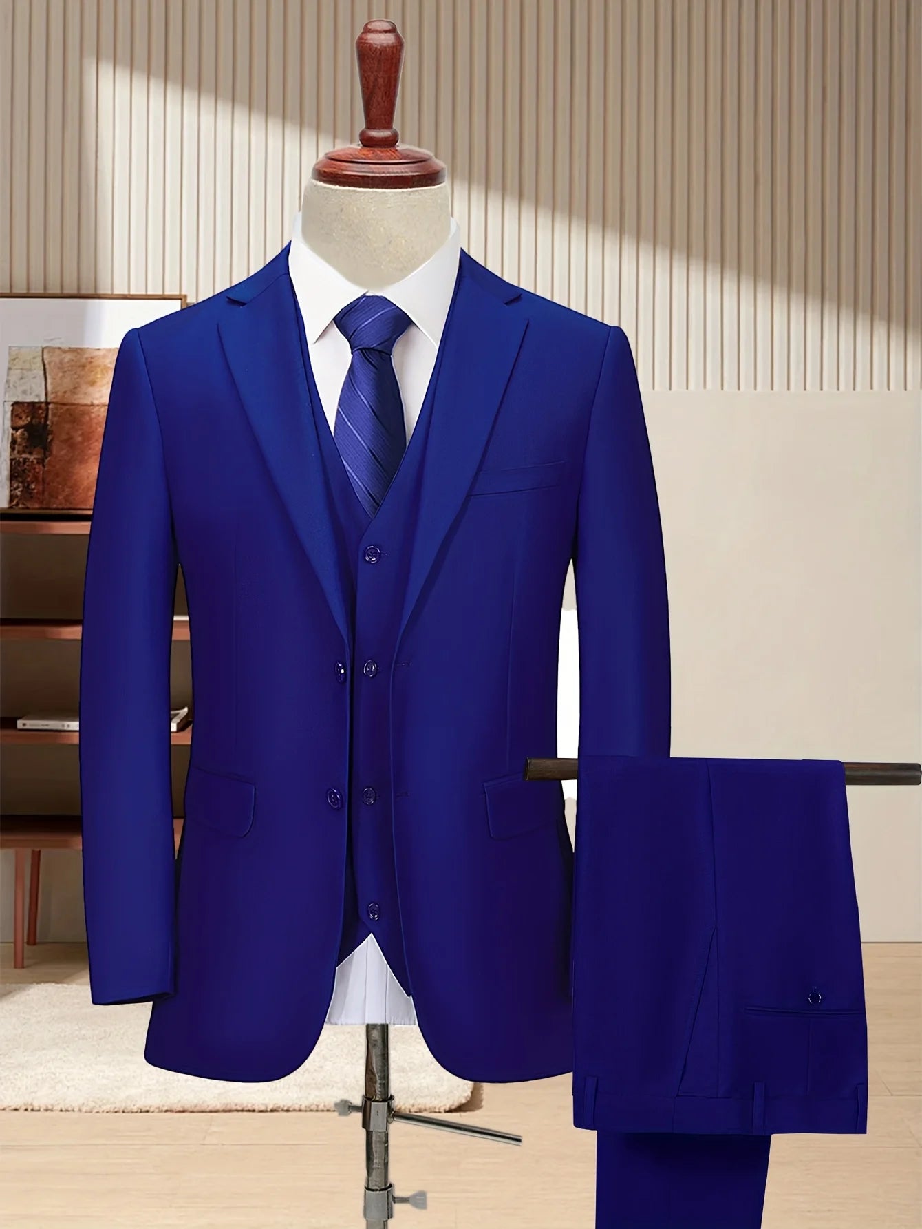 [Two Button Lapel] Men's 3pcs Business Suit | Solid Color | Two Button Lapel Jacket Vest Trouser Set | Wedding Business Tuxedo