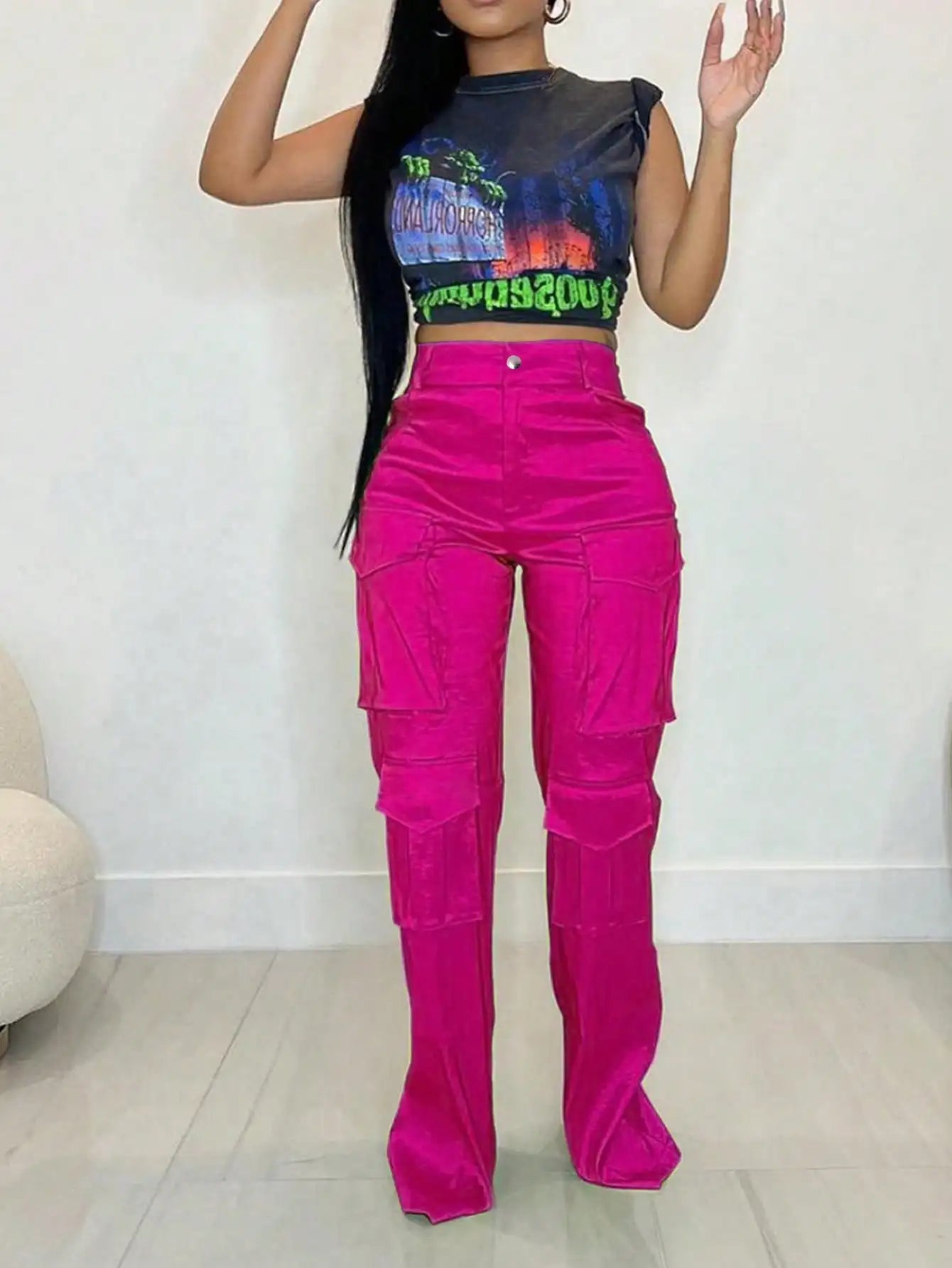 Retro streetwear work pants, fashgo Pants Straight Wide Leg Trousers Y2K Streetwear Baggy Stretchy Pants With Pockets Streetwear