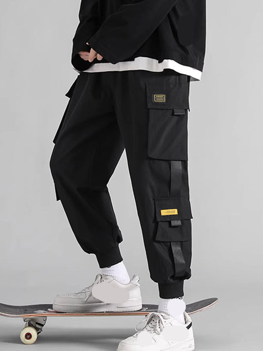 Cargo Pants For Men Male Casual Loose Straight Leg Workwear Pants With Pockets Stirped Texture Fashionable Bottoms