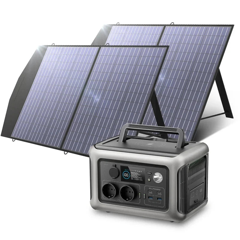 ALLPOWERS 100W 140W 200W Solar Panel Charger with 299Wh LiFePO4 Battery 600W Portable Power Station for Camping and RV