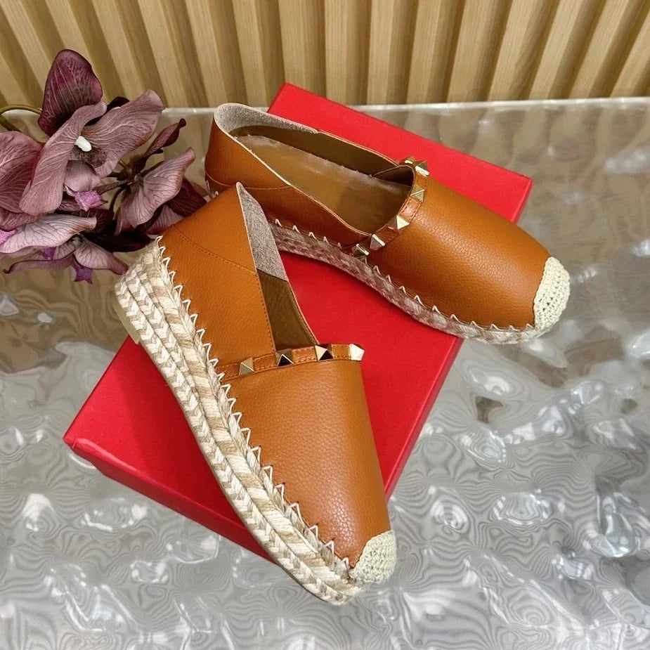 Retro Genuine Leather Round-Toe High Heel Shallow Woman Pumps Mules Shoes Female Mary Janes Slip-Ons Loafers Zapatos De Mujer