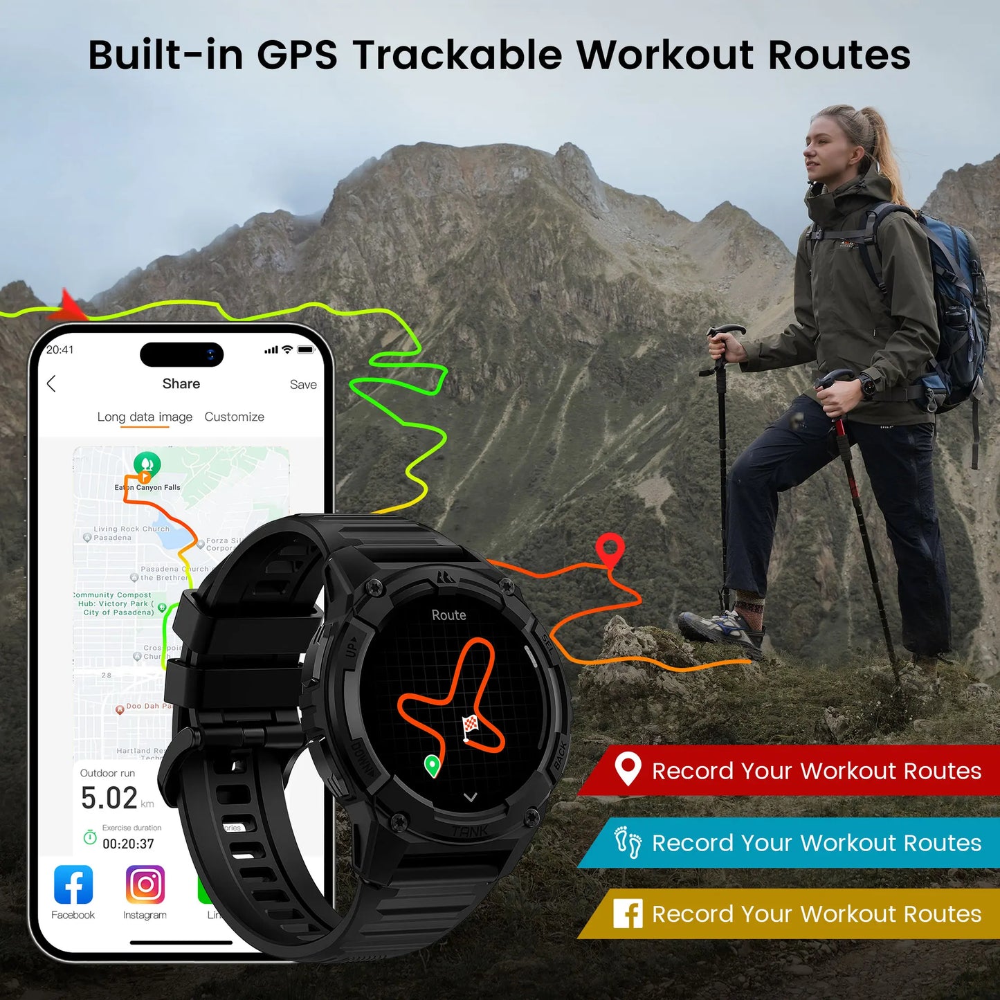 KOSPET Tank S2 GPS Smart Watch For Women with Compass Altimeter Barometer Bluetooth Call AMOLED IP69K Waterproof Women's Smartwatch