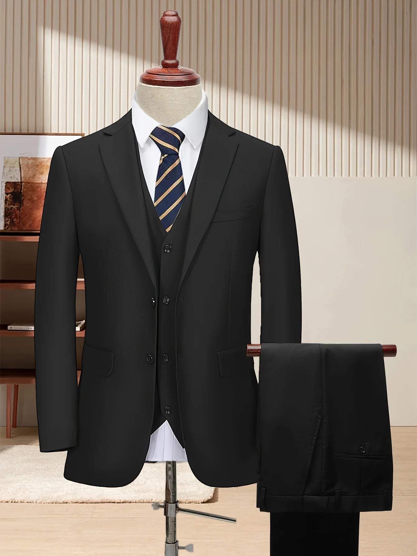 [Two Button Lapel] Men's 3pcs Business Suit | Solid Color | Two Button Lapel Jacket Vest Trouser Set | Wedding Business Tuxedo