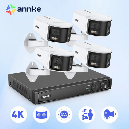 ANNKE Smart Home 4K Video Security Camera System Kit 8CH NVR 180 Degree Dual Lens IPC PoE Camera Outdoor 2PCS 4PCS 8MP PoE Cam