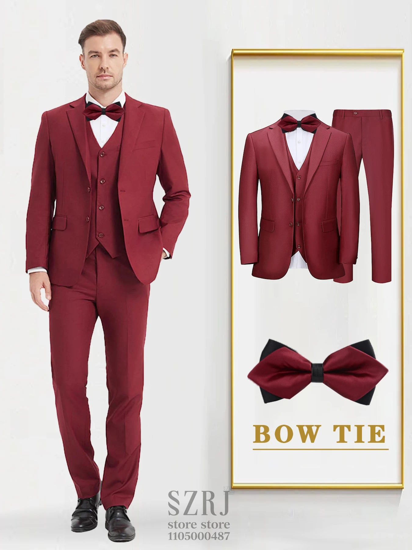 4pcs Men's Formal Suit Set: Tuxedo Vest, Pants, Bowtie, Solid Lapel Collar - Classic Elegant for Business/Party/Interview