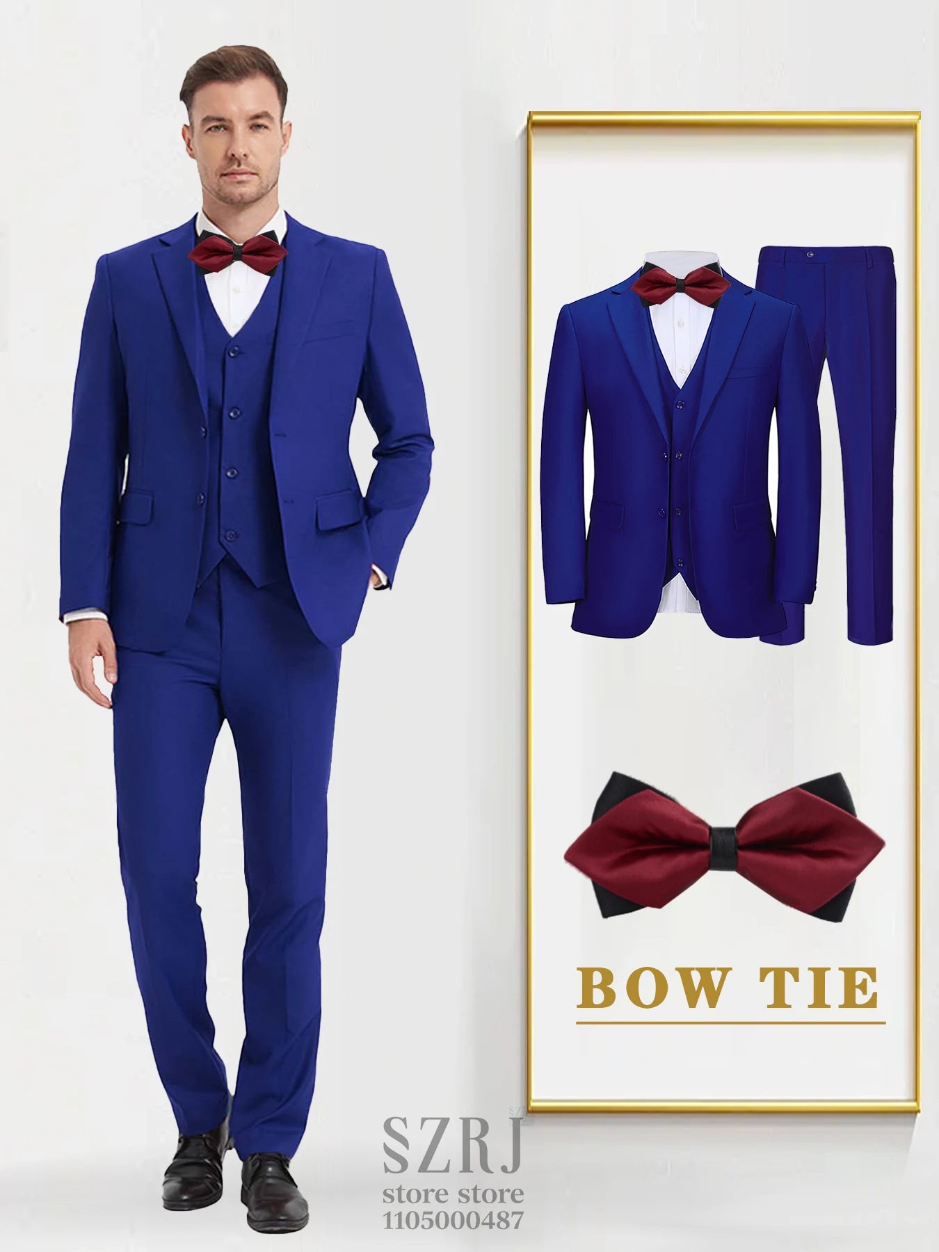 4pcs Men's Formal Suit Set: Tuxedo Vest, Pants, Bowtie, Solid Lapel Collar - Classic Elegant for Business/Party/Interview
