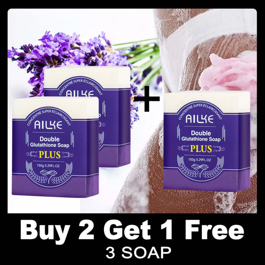 AILKE Double Glutathione PLUS Whitening Soap Bar, Reduce Dark Spots, Deep Clean Skin, Natural Lavender Scented for Face & Body
