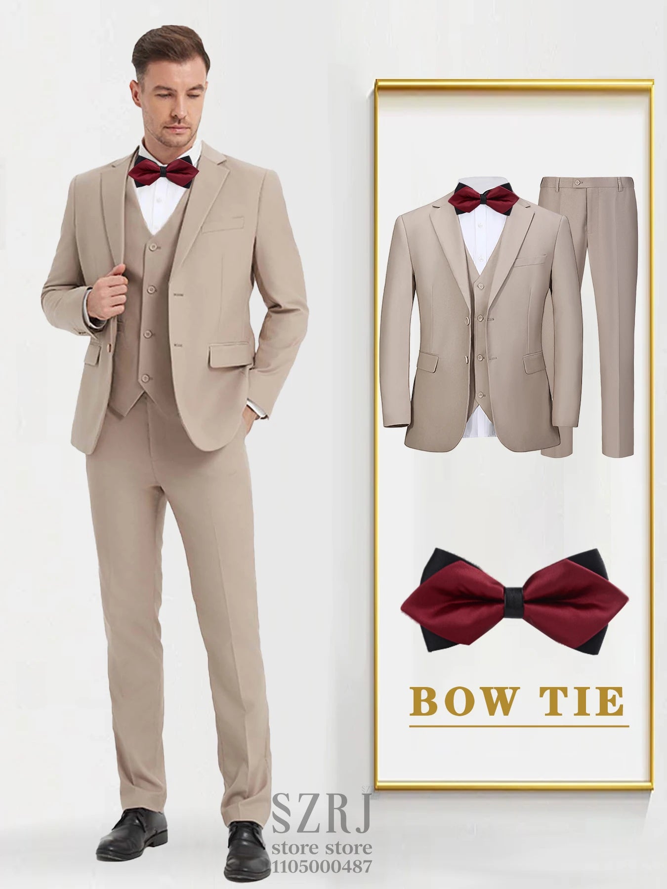 4pcs Men's Formal Suit Set: Tuxedo Vest, Pants, Bowtie, Solid Lapel Collar - Classic Elegant for Business/Party/Interview