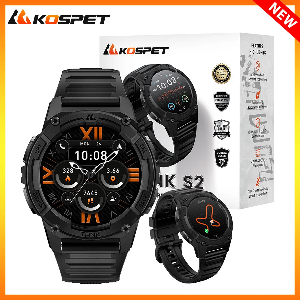 KOSPET Tank S2 GPS Smart Watch For Women with Compass Altimeter Barometer Bluetooth Call AMOLED IP69K Waterproof Women's Smartwatch