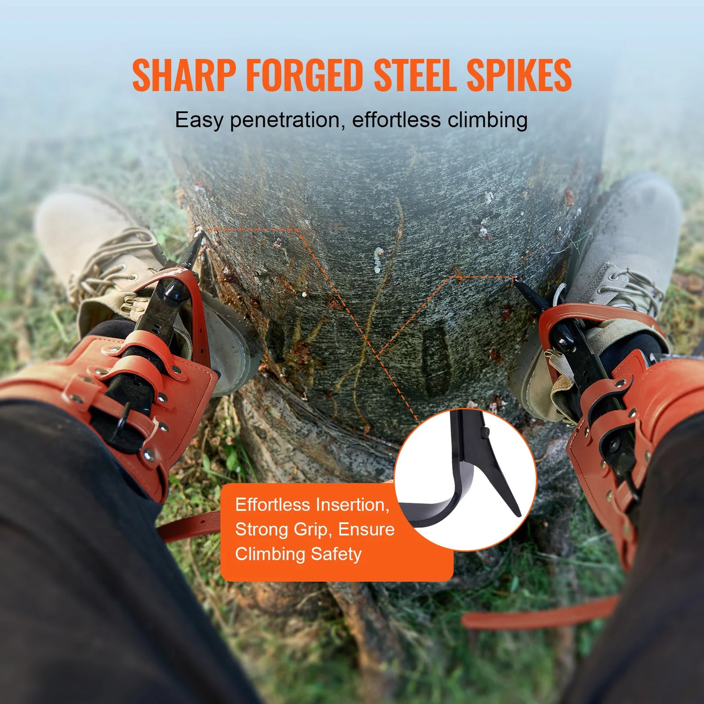 SucceBuy Tree Climbing Spikes Steel Climbing Spurs 350 Pounds Load Capacity with Straps and Spike Protectors