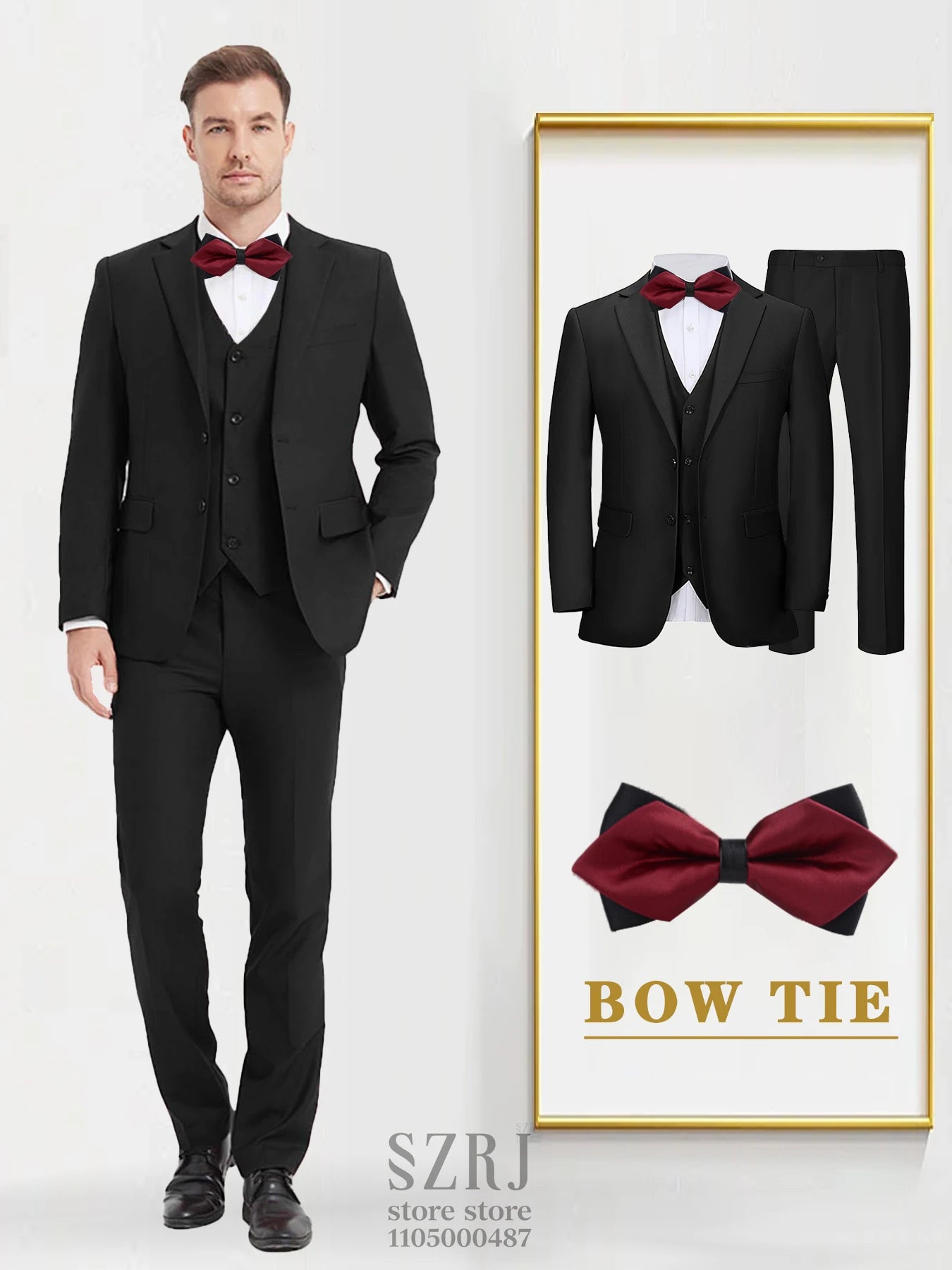 4pcs Men's Formal Suit Set: Tuxedo Vest, Pants, Bowtie, Solid Lapel Collar - Classic Elegant for Business/Party/Interview