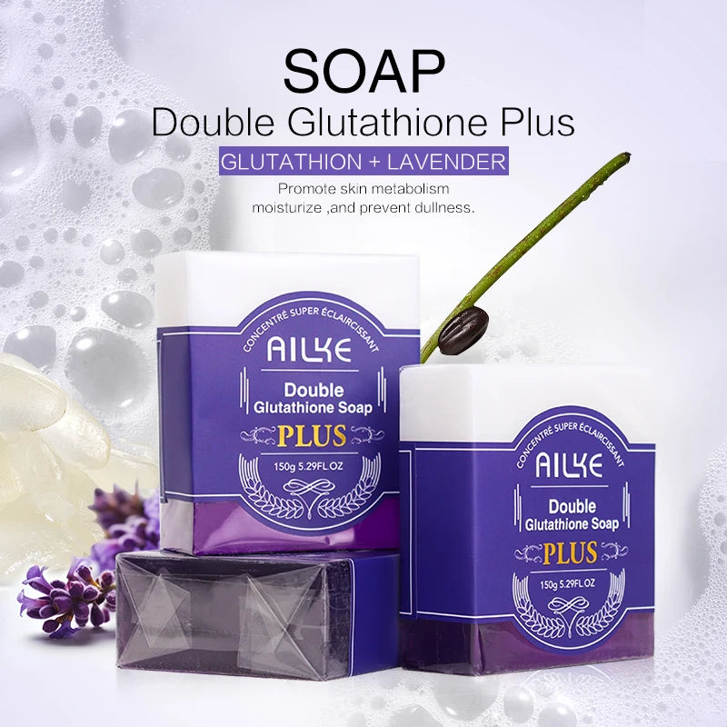 AILKE Double Glutathione PLUS Whitening Soap Bar, Reduce Dark Spots, Deep Clean Skin, Natural Lavender Scented for Face & Body