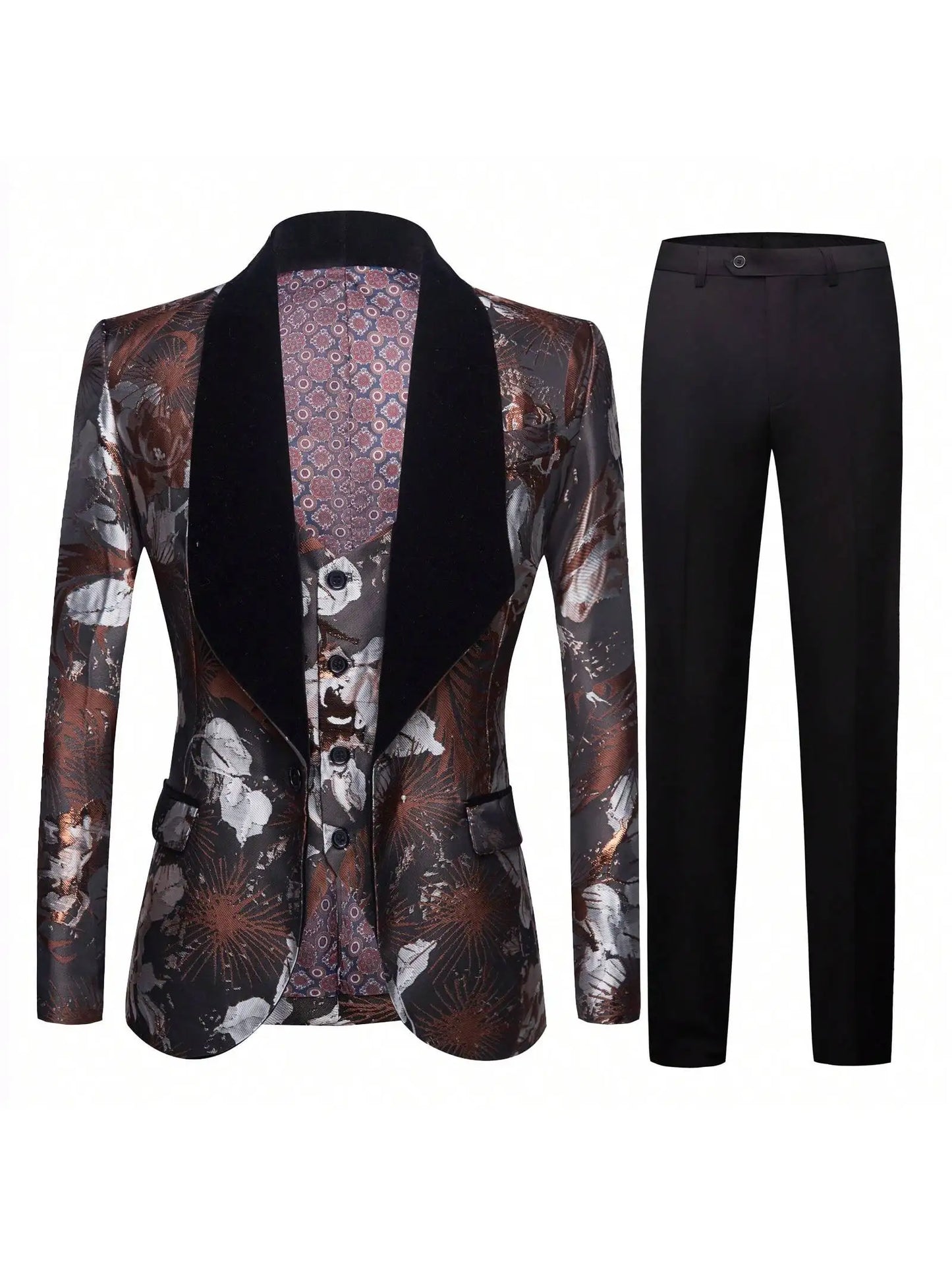 Men's slim fit 3-piece single button tailcoat set for weddings, dances, dinners, street parties (sports jacket+vest+pants)