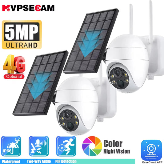 Overscam 4G SIM Card 5MP Solar Panel Outdoor CCTV PTZ Camera with Two-Way Audio and Intrusion Alarm