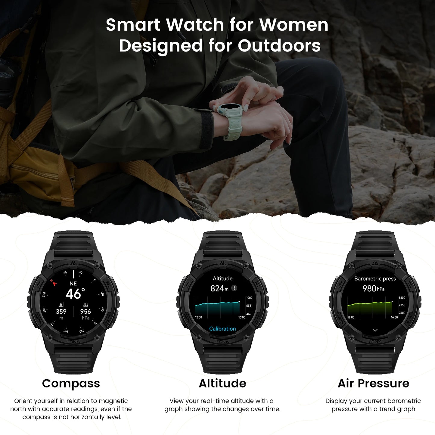 KOSPET Tank S2 GPS Smart Watch For Women with Compass Altimeter Barometer Bluetooth Call AMOLED IP69K Waterproof Women's Smartwatch