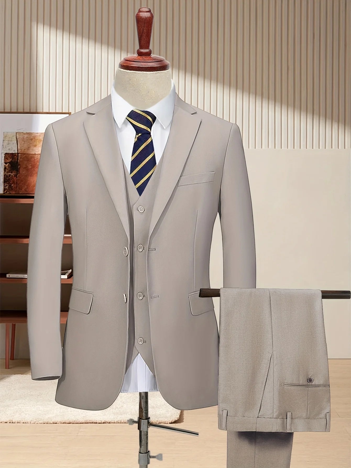 [Two Button Lapel] Men's 3pcs Business Suit | Solid Color | Two Button Lapel Jacket Vest Trouser Set | Wedding Business Tuxedo