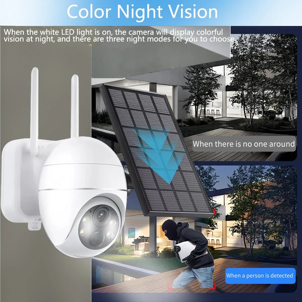 Overscam 4G SIM Card 5MP Solar Panel Outdoor CCTV PTZ Camera with Two-Way Audio and Intrusion Alarm